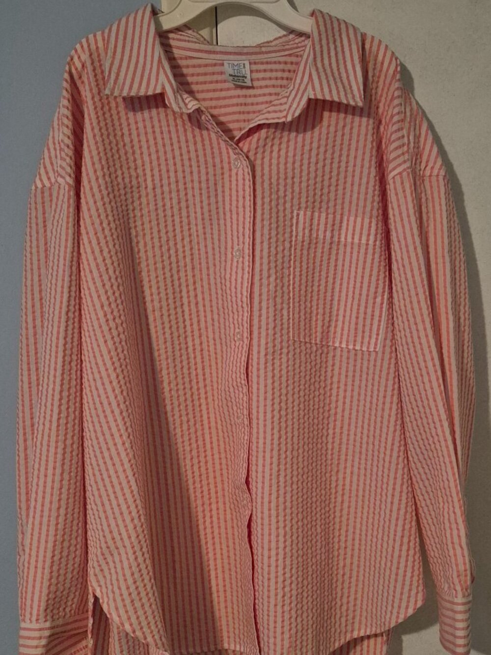 Time and Tru Maternity LS Seersucker Button-Up Shirt Top Women's Size XL NWT